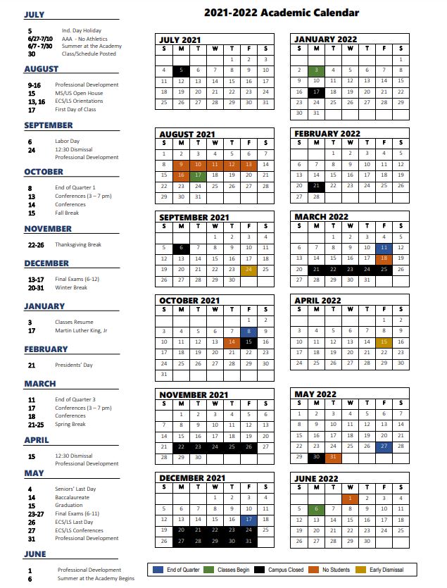 Academic Calendar | Pulaski Academy